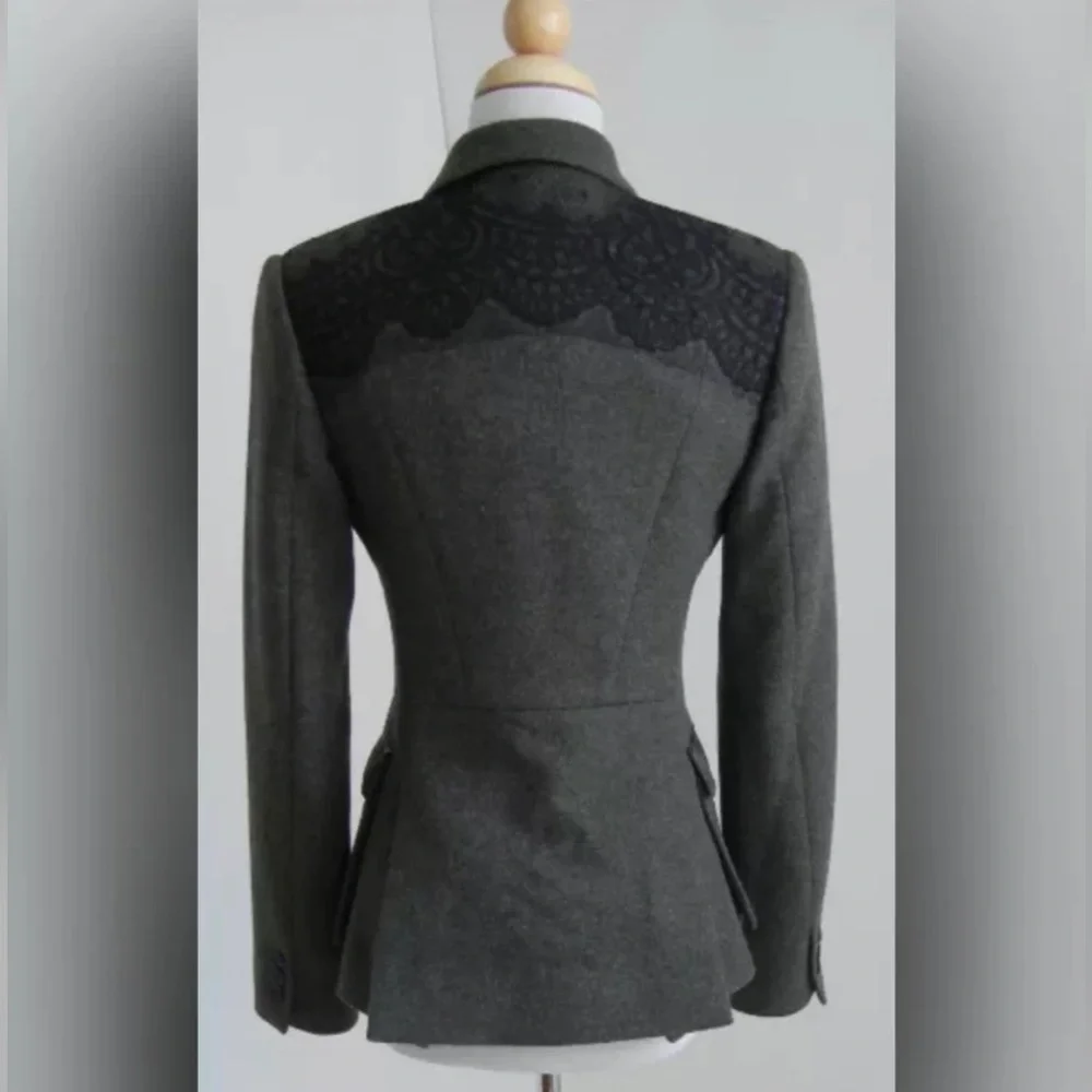 Jason Wu Pea Coat leather and lace detail - Picture 2 of 15